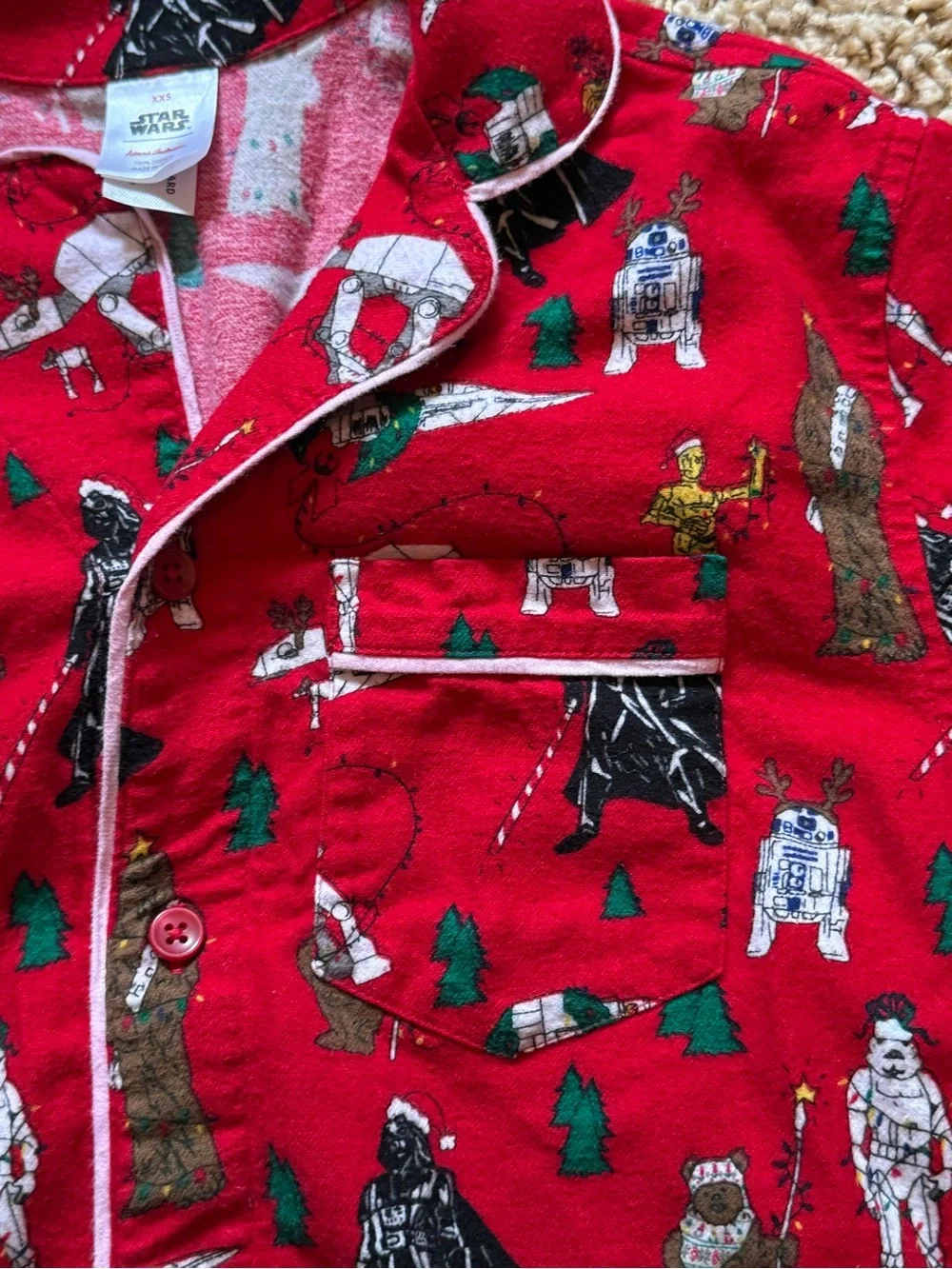 Hanna Andersson Adult Star Wars Holiday Flannel Pajama Set Red XXS Pants & Shirt
